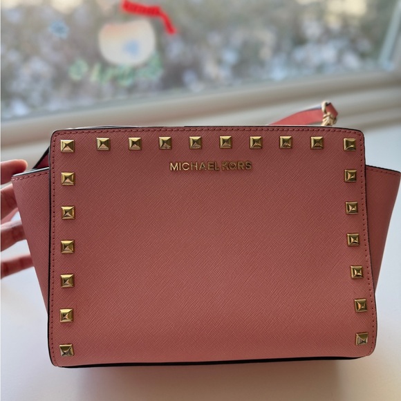 Michael Kors Pink Satchel with Gold Studs